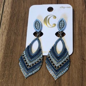 Charming Charlie beaded blue clip on earrings NWT